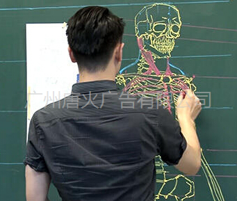台湾教师板书逆天 骼素描精美细致栩栩如生 堪比墙体广告